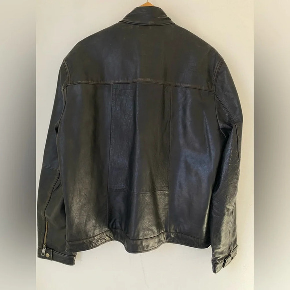 Marc New York Andrew Marc Leather Jacket Men’s Large Heavy Distressed Moto Black - Picture 2 of 14